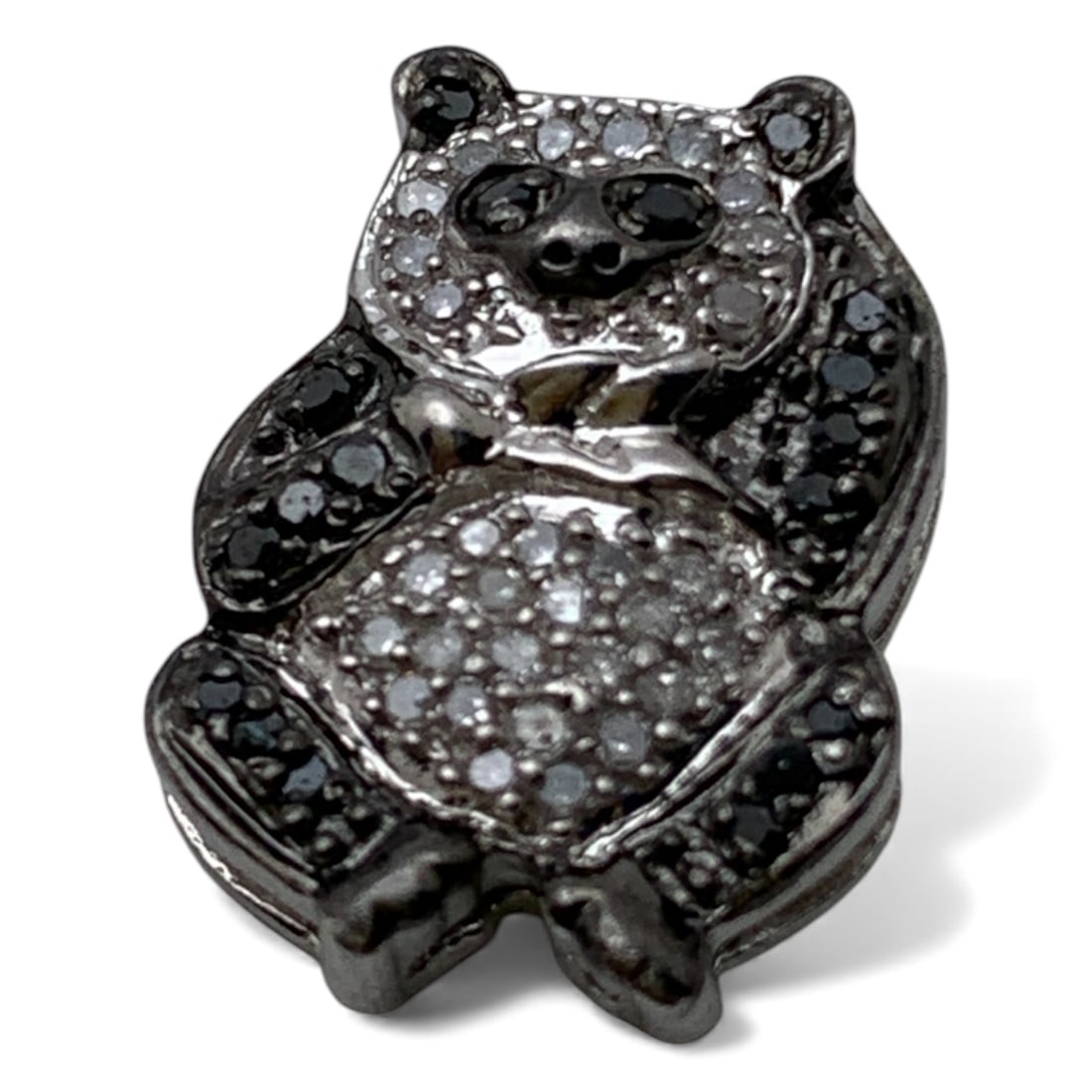 Sterling Silver & Diamond Panda Pendant: Marked 925 - 5/8" Long - 2.8 Grams