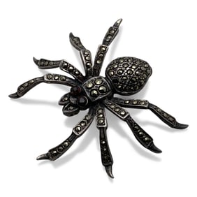 Silver Marcasite & Red Stone Spider Pin