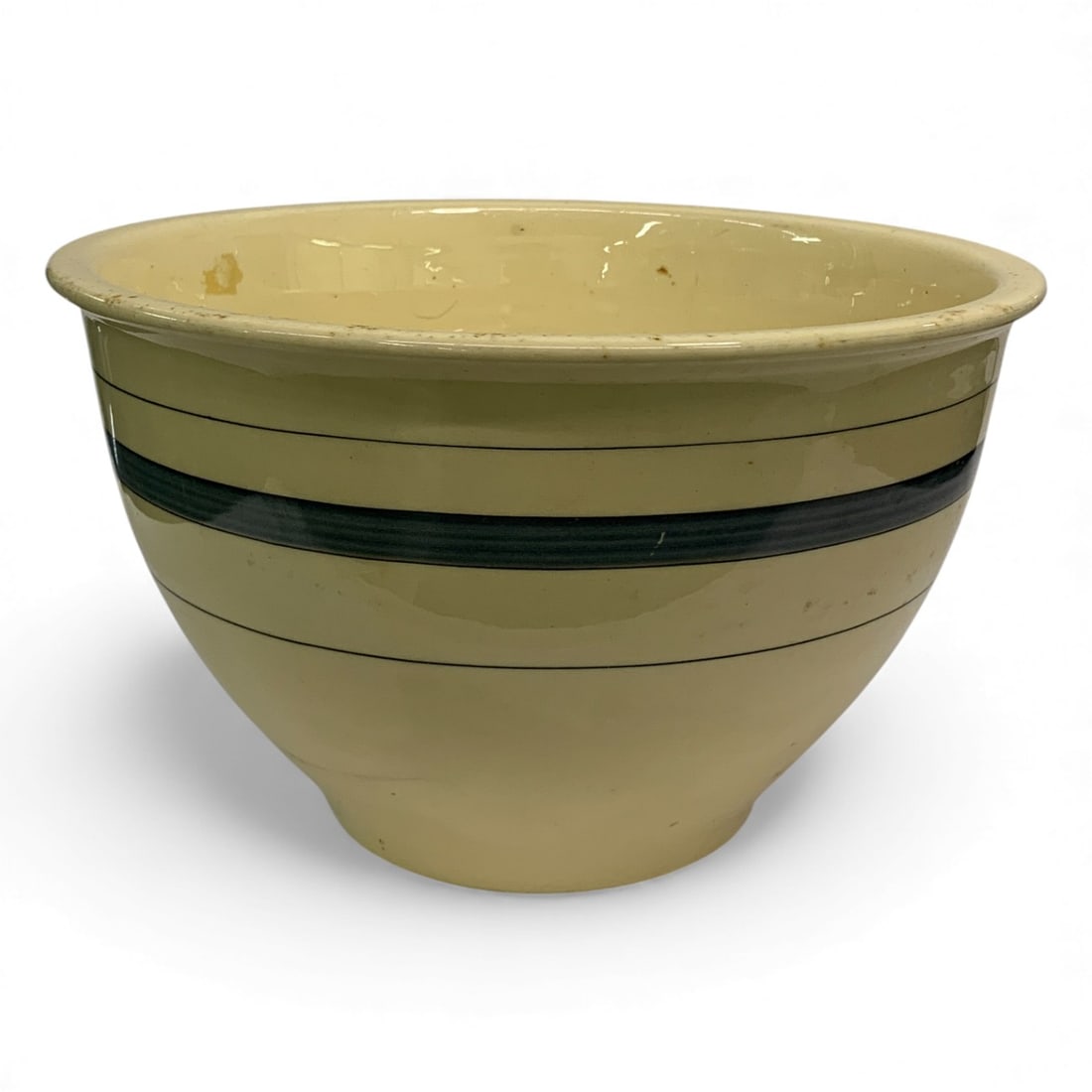 Vintage Roseville Blue Striped Mixing Bowl: Bears Roseville R Mark. 7" Tall X 11.5" Diameter. As - Found, Shows Damage And / Or Restoration, See Photos.