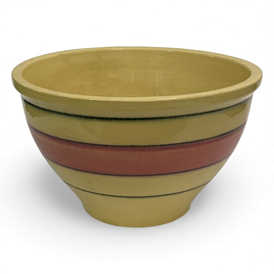 Vintage Roseville Striped Mixing Bowl: Marked Roseville 4-8. 5.5" Tall X 9.25". As - Found, Shows Damage And / Or Restoration, See Photos.