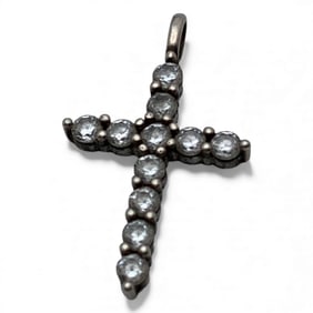 Silver Cross Pendant With Clear Stones