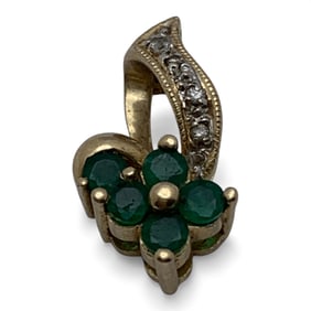 14k Yellow Gold Diamond & Emerald Pendant