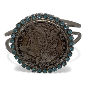 1921 Morgan Silver Dollar In Hinge Cuff Bracelet