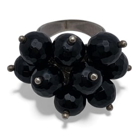 Sterling Silver Ring With Black Stones