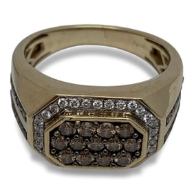 10k Gold Ring With White & Champagne Diamonds