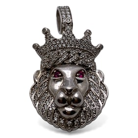 Sterling Lion Pendant With Clear & Pink Stones