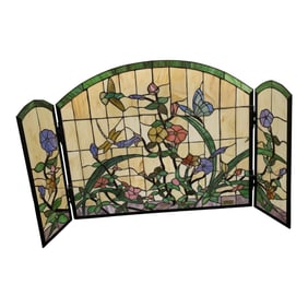 Leaded Glass Trifold Fireplace Screen