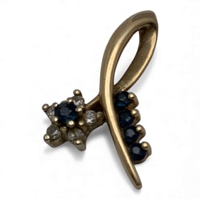 14k Yellow Gold Diamond & Sapphire Pendant