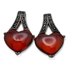 Pair Of Sterling Marcasite & Orange Stone Earrings