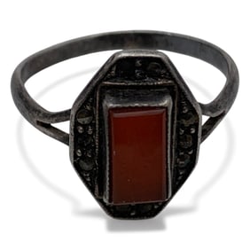 Silver Marcasite & Red Stone Ring