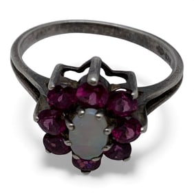 Sterling Ring W Opal & Pink Stones