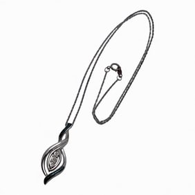 Sterling Silver Pendant Necklace W Diamonds
