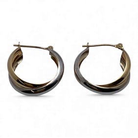 Pair Of 14k Yellow & White Gold Hoop Earrings