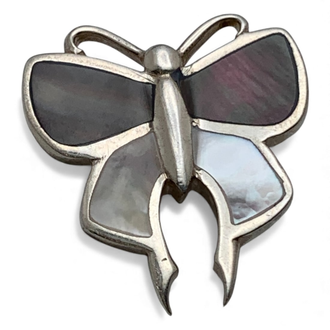 Sterling Butterfly Pendant W Mother Of Pearl: Marked 925 - 7/8" Long - 5.4 Grams