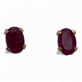 Pair Of 14k Yellow Gold & Ruby Earrings