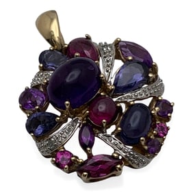 10k Gold Diamond Amethyst & Ruby Pendant