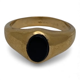 Sterling Silver Gold Tone Ring W Black Stone