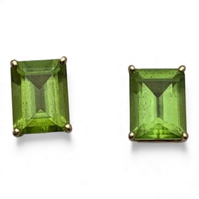 Pair Of 14k Yellow Gold & Green Citrine Earrings