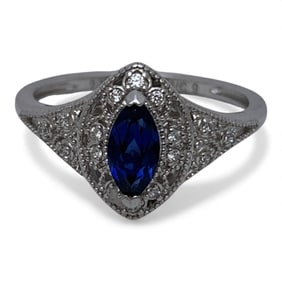 Sterling Ring With Blue & Clear Stones