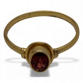 Sterling Silver Gold Tone Ring With Red Stone