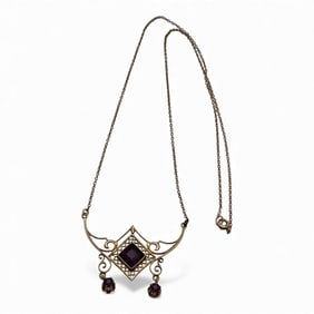 Antique 10k Yellow Gold & Amethyst Necklace