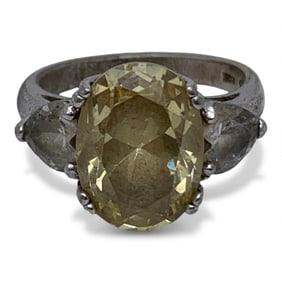 Sterling Silver Ring W Yellow & Clear Stones