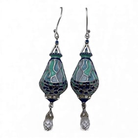 Pair Of Sterling Silver Enameled Earrings