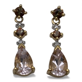 Pair Of 10k Gold Diamond & Morganite Earrings