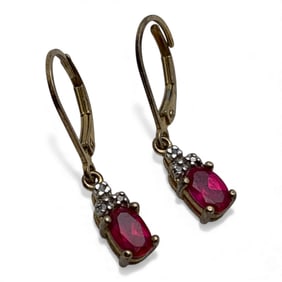 Pair Of Sterling Gold Tone & Pink Stone Earrings