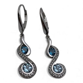 Sterling Silver Earrings W Clear & Blue Stones