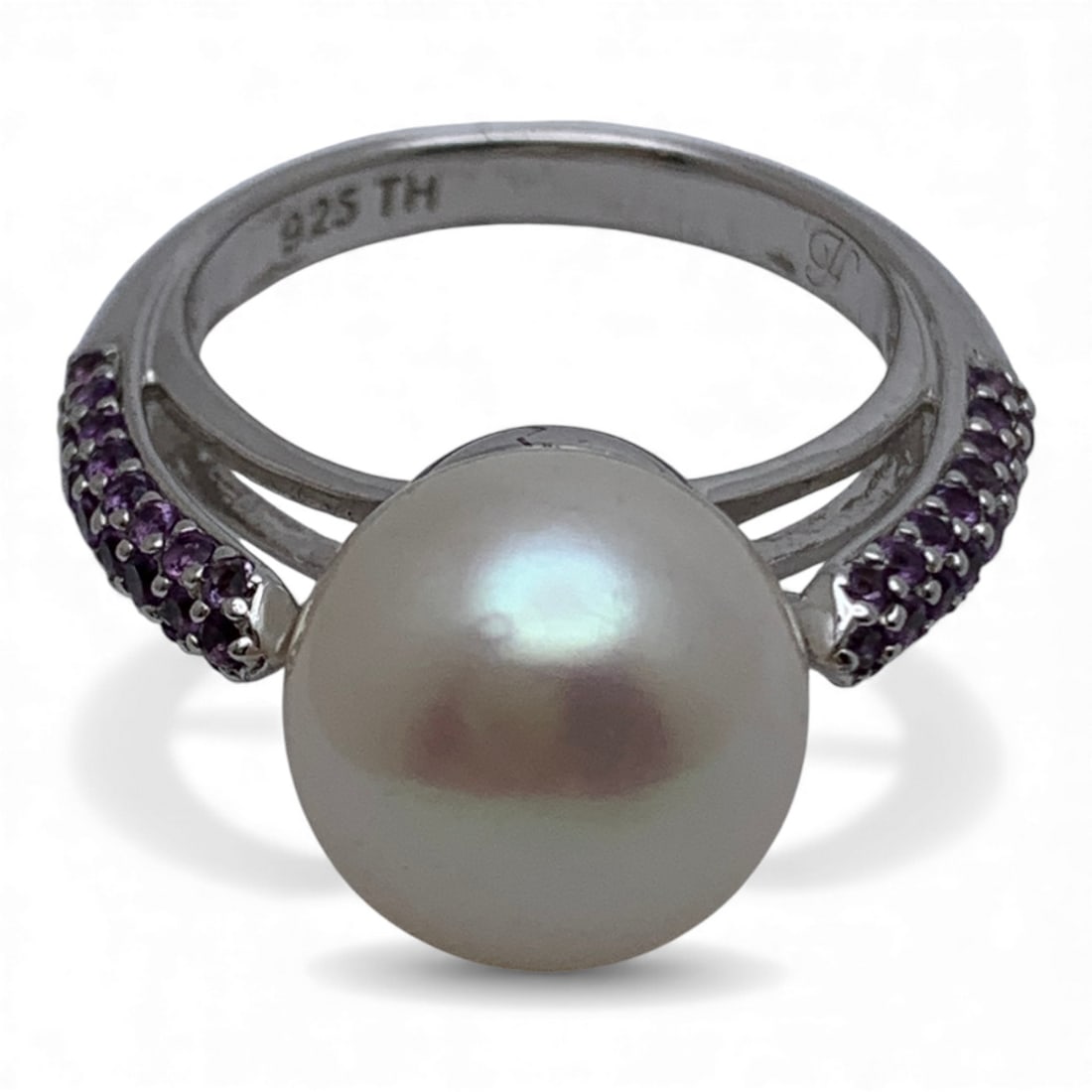 Sterling Silver Pearl & Purple Stone Ring (1 of 3)