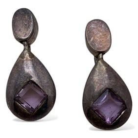 Pair Of Silver & Purple Stone Earrings
