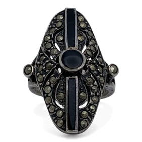 Sterling Marcasite & Black Stone Ring