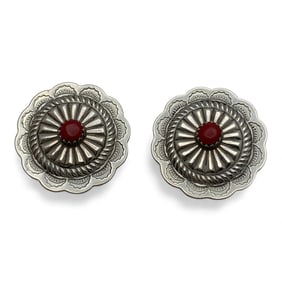 Pair Of Silver & Red Stone Earrings