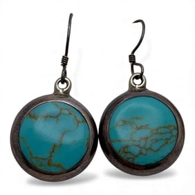 Pair Of Sterling Silver & Turquoise Earrings