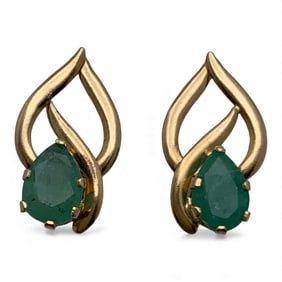 Pair Of 14k Yellow Gold & Emerald Earrings