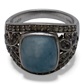 Sterling Ring With Blue & Clear Stone Ring