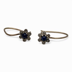 14k Gold Diamond & Cabochon Sapphire Earrings