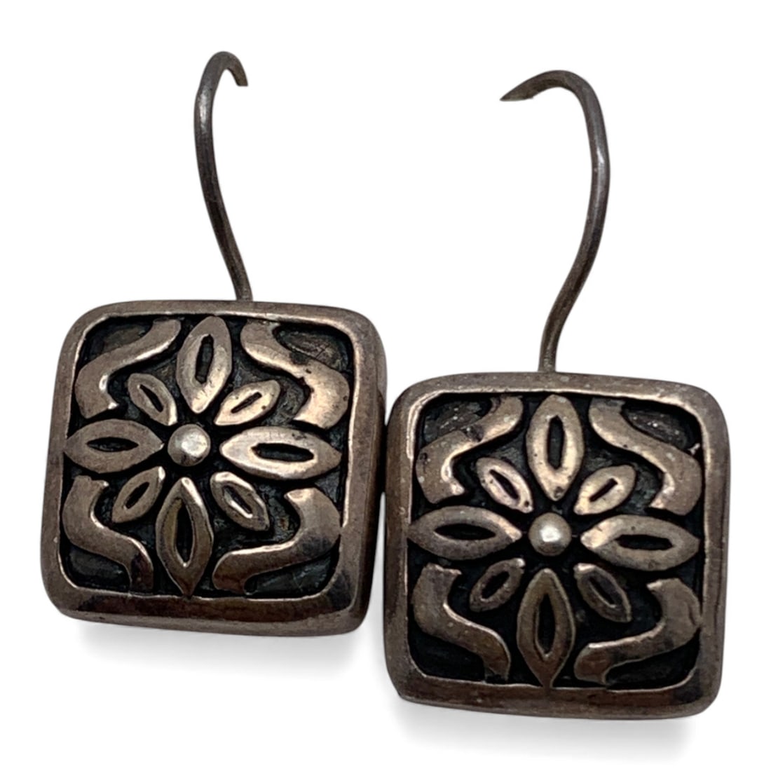 Pair Of Sterling Silver Floral Earrings: Marked 925 - 1" Long - 5.2 Grams