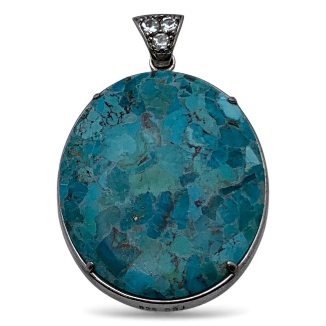 Silver Abalone & Turquoise Pendant: Marked 925 - 2 1/8" Long - 20.8 Grams