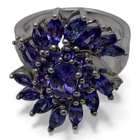 Sterling Silver Ring With Purple Stones