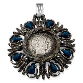 Silver Blue Stone & Mercury Dime Pendant
