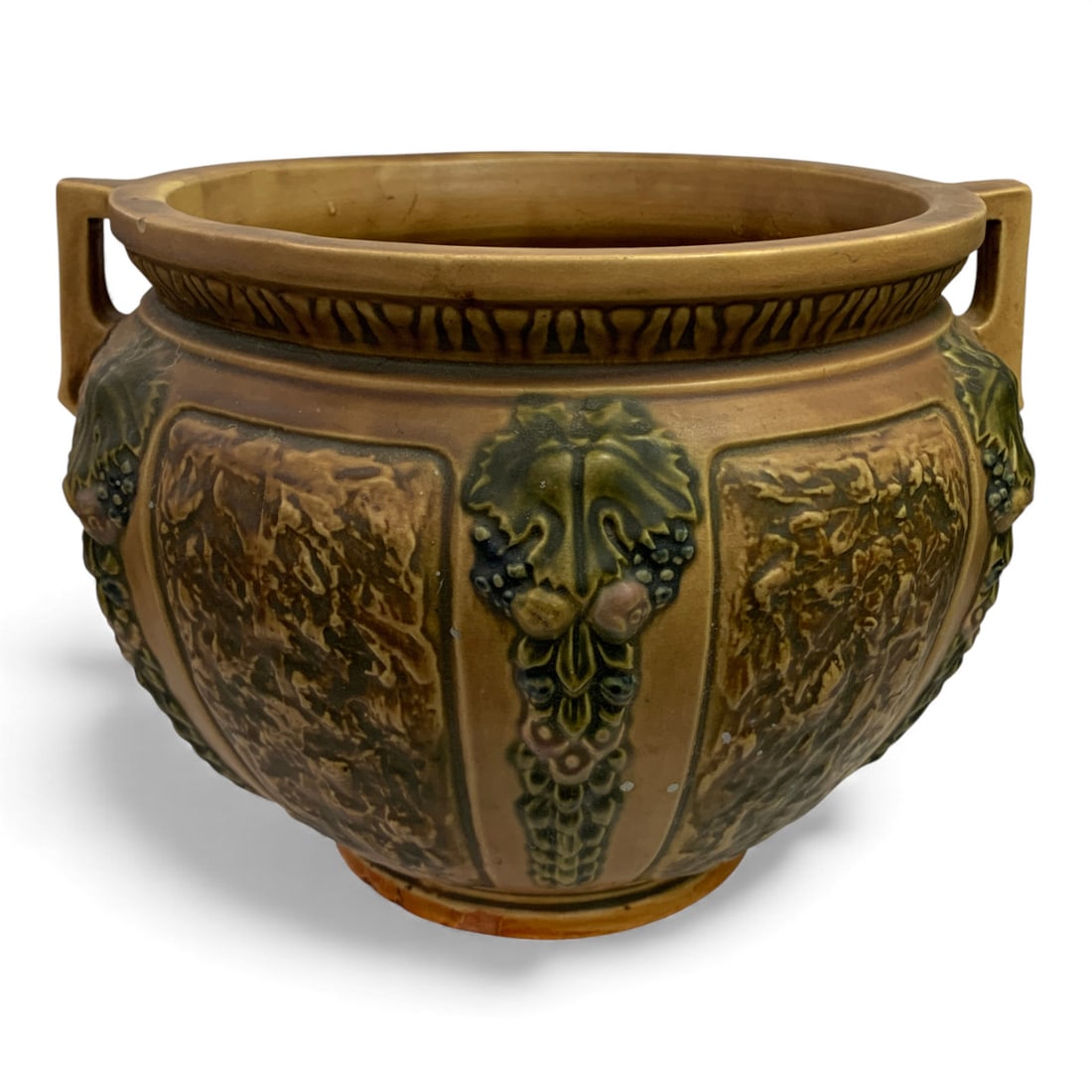 Roseville Florentine Jardiniere: Bears Roseville R Mark. 9.25" Tall X 12.25". As - Found, Shows Damage And / Or Restoration, See Photos.
