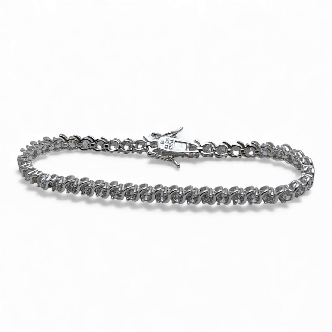 Sterling Silver & Cubic Zirconia Bracelet: Marked 925 Cz - 7 1/4" Long - 10.6 Grams
