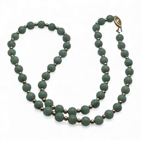 6mm Green Jade & 14k Yellow Gold Necklace