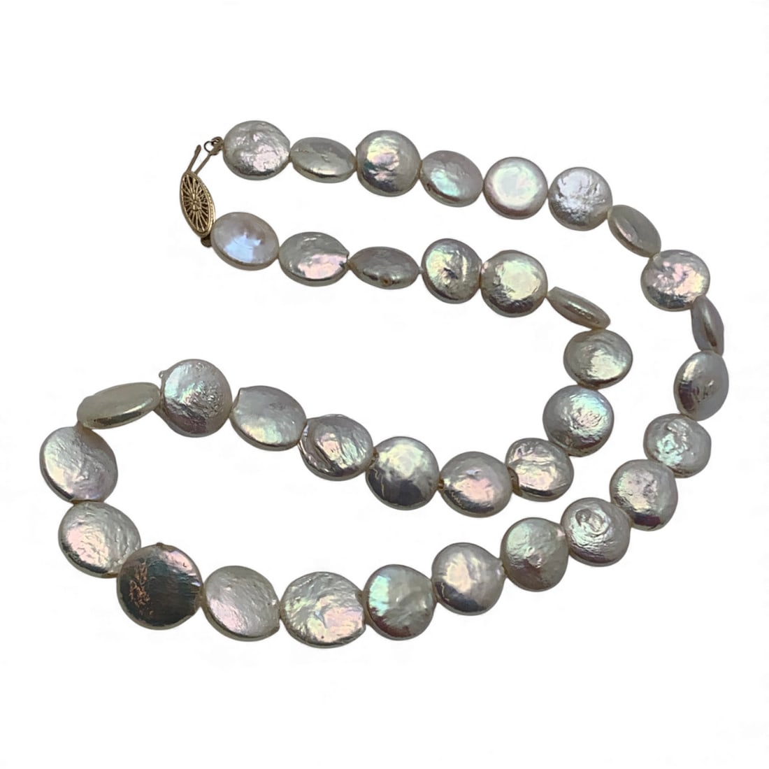 Pearl Chunk Necklace With 10k Yellow Gold Clasp: Marked 10k - 18 1/2" Long - 25.8 Dwt