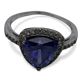 Sterling Silver Ring With Blue & Clear Stones