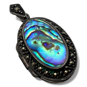 Sterling Marcasite & Abalone Pendant Locket