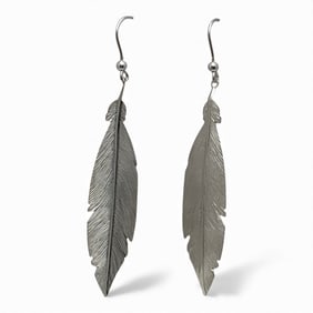 Pair Of Sterling Silver Feather Earrings