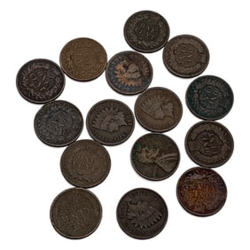 Group Of 13 Indian Head & 2 Wheat Pennies
